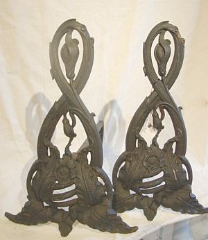 Pair of Art Nouveau Cast Iron Andirons